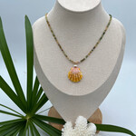 Shell Of A Life GKS Sunrise Shell + Pukas + Pink/Green Tourmaline Necklace - 17.5”