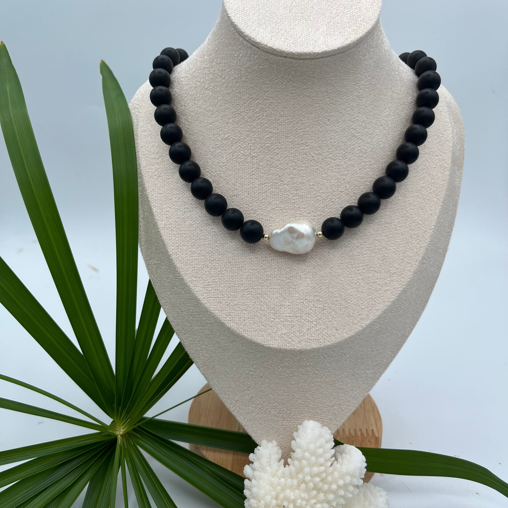 Shell Of A Life GKS Matte Black Onyx + FW Baroque Pearl Necklace GF - 19” + 2’ Ext
