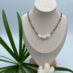 GKS - Grace K Studio GKS Multicolor Cubic Zirconia + Three FW Pearls Necklace GF - 16”