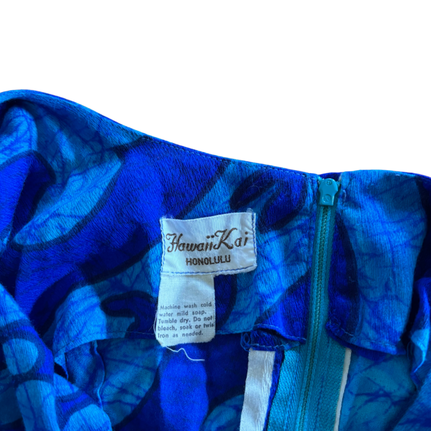 Mission Zero Women's Vintage Dress - Hawaii Kai- Blue Barkcloth - Small