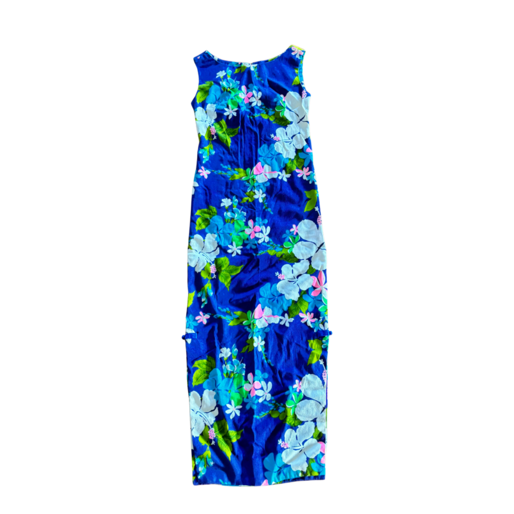 Mission Zero Women's Vintage Dress - Kamehameha-Blue Hibiscus  Barkcloth  - XXS