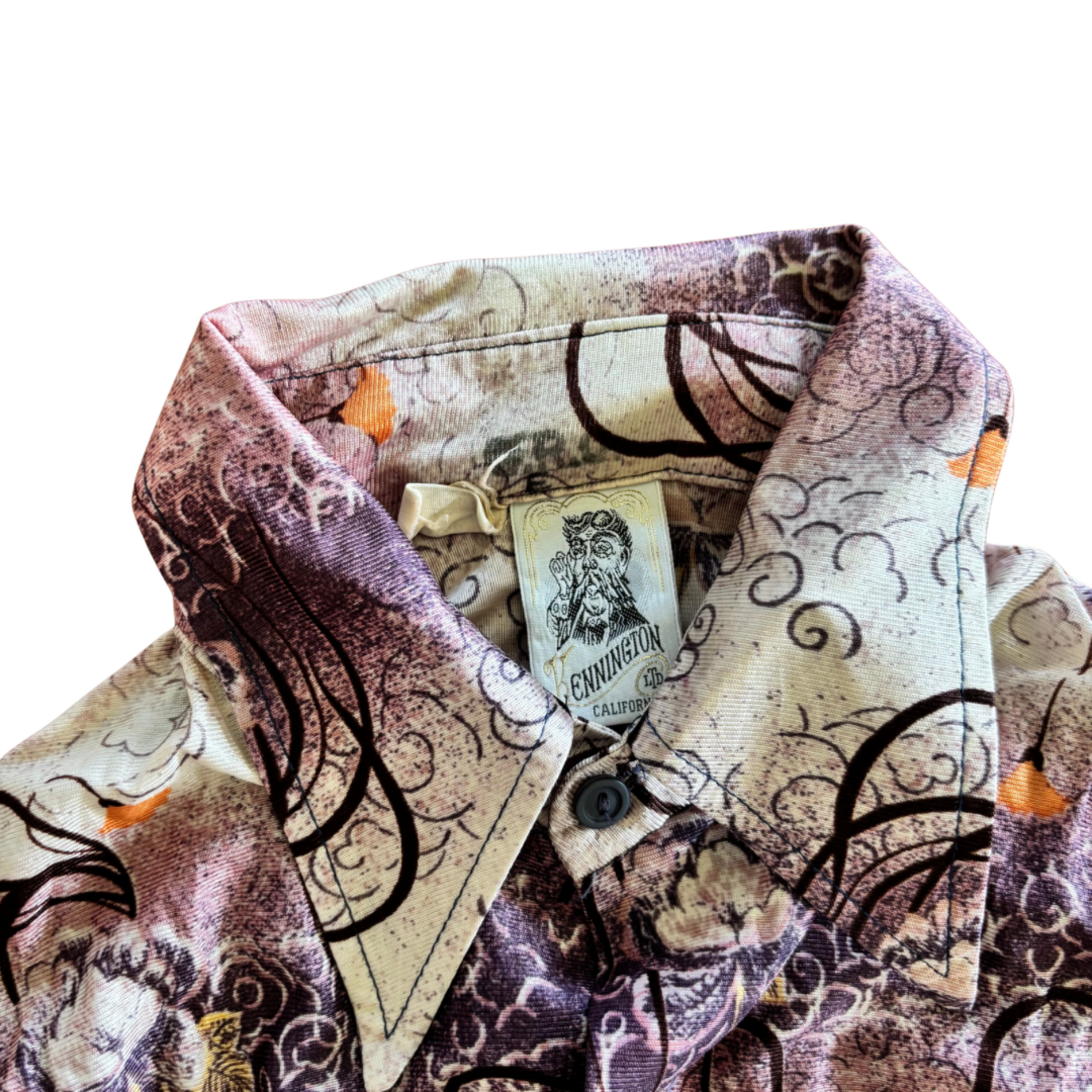 Mission Zero Unisex  Vintage Aloha Shirt - Kennington- ‘70s Dagger Purple Long Sleeve - Small