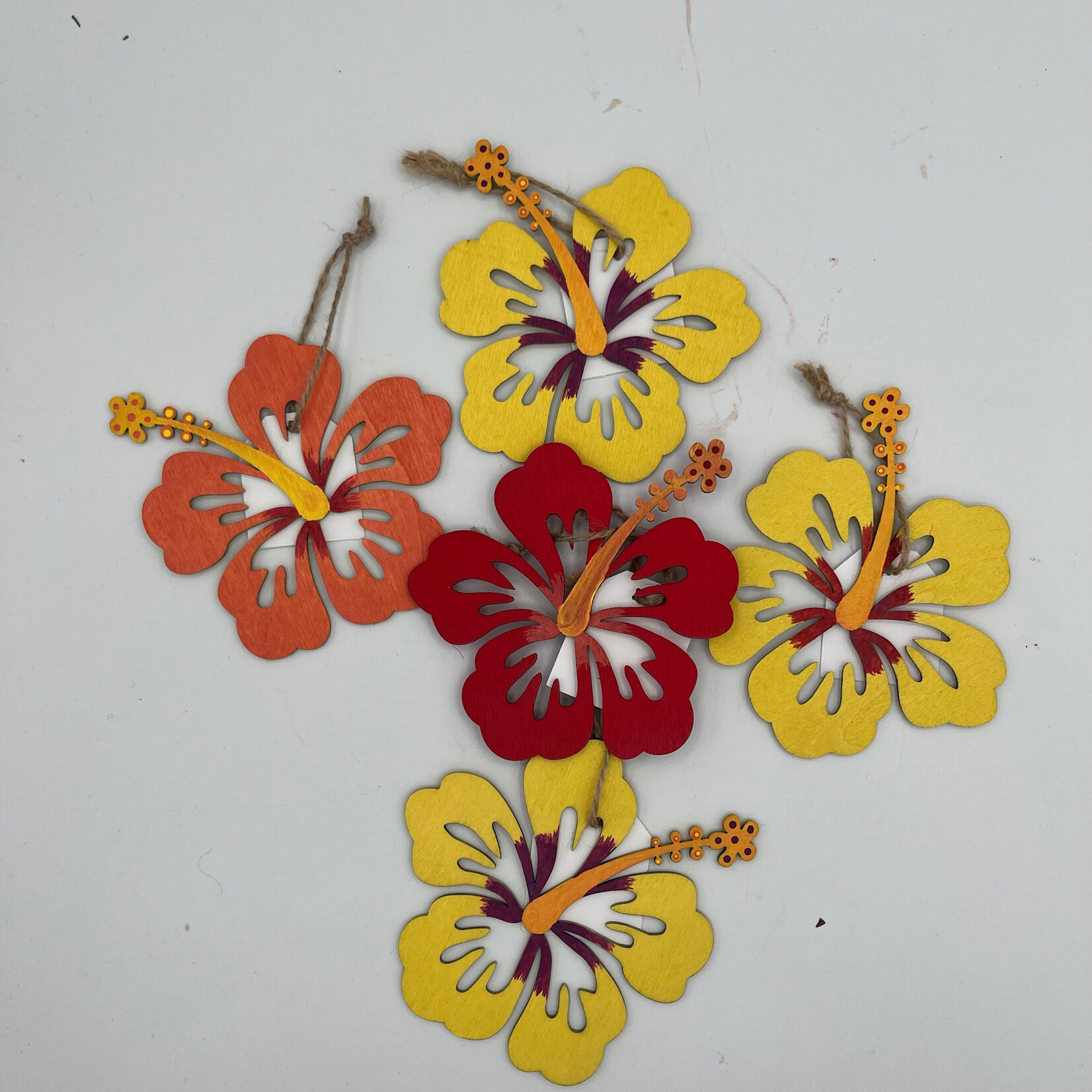 Piazza Art Hibiscus Wood Ornament - painted wood, uv seal 4"