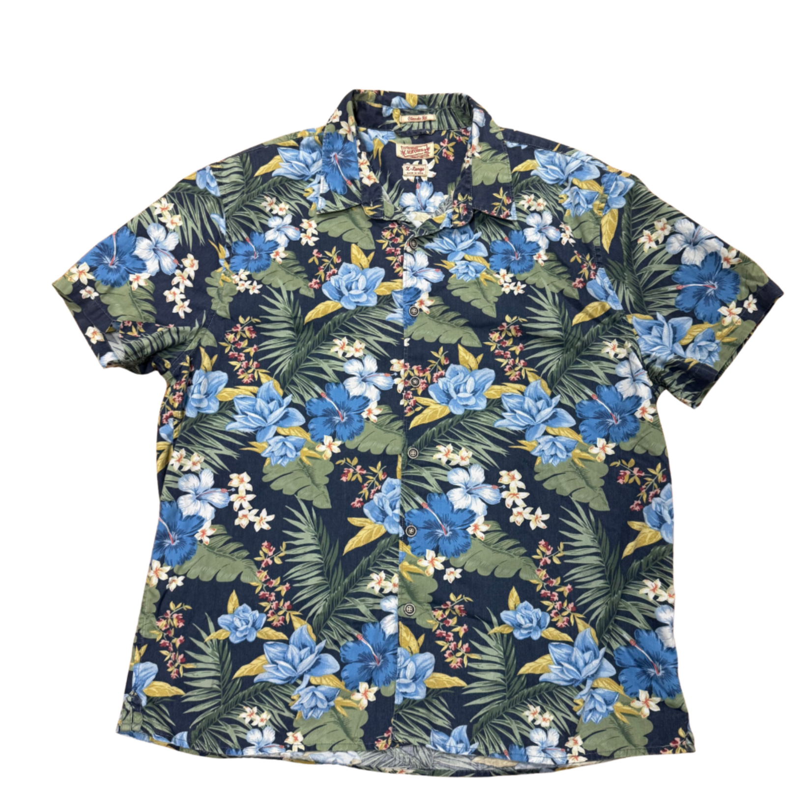 Mission Zero ReLoved Men's Aloha Shirt - Lucky - Blue Hibiscus - L