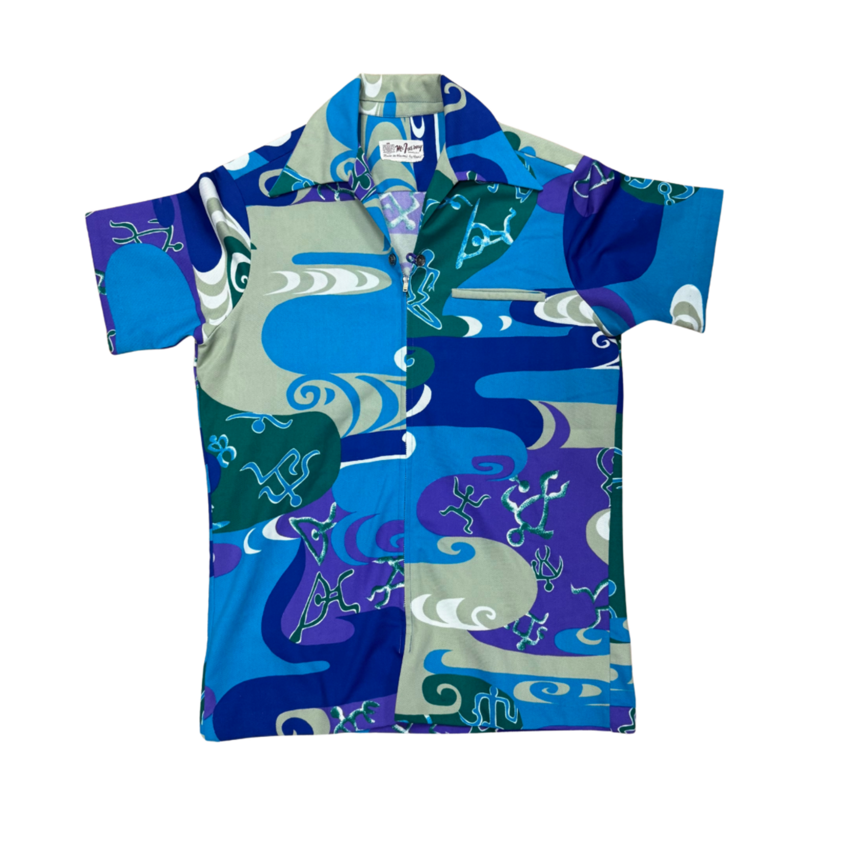 Mission Zero Men’s Vintage Aloha Shirt - McInerny Honolulu 60s  zip-up petroglyphs -M