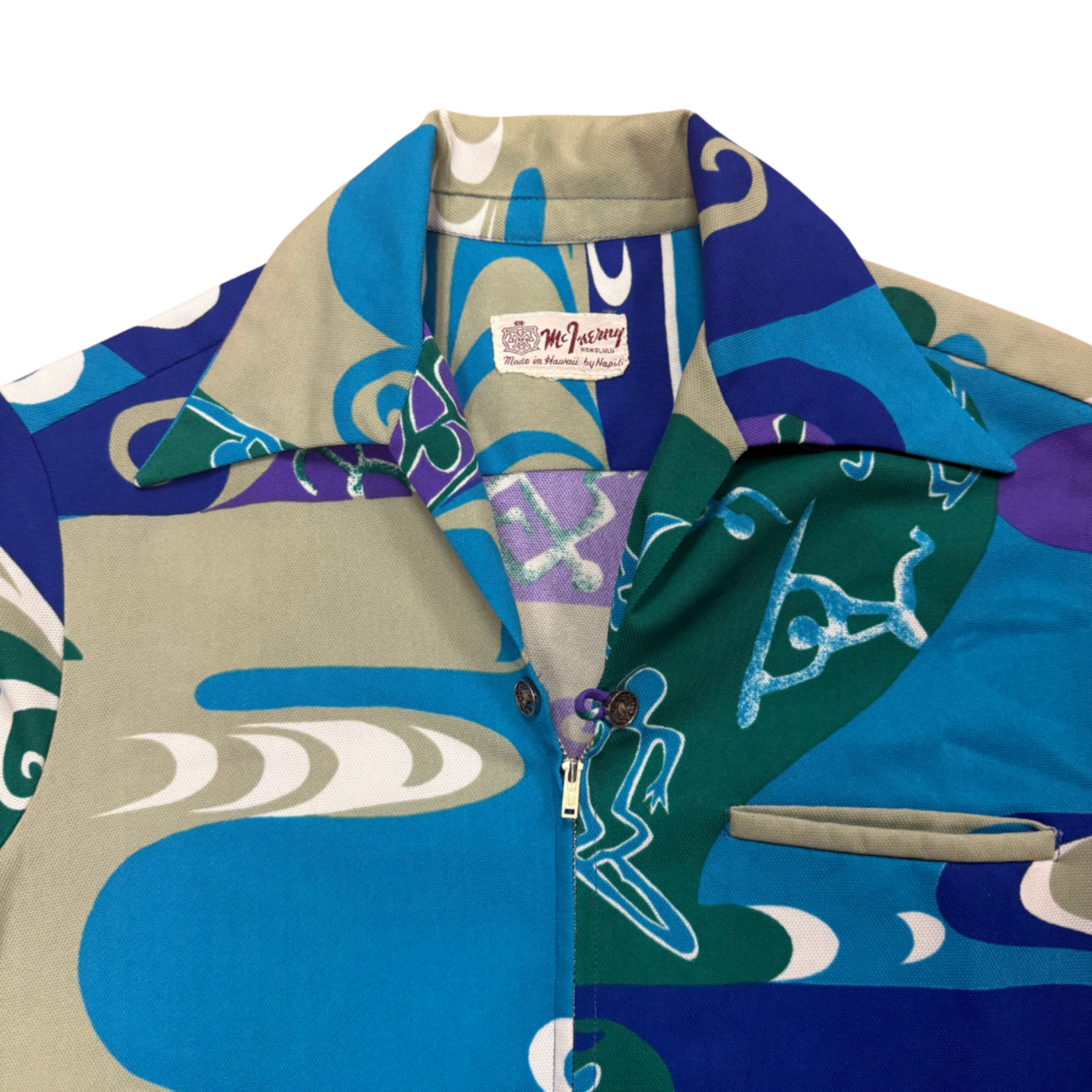 Mission Zero Men’s Vintage Aloha Shirt - McInerny Honolulu 60s  zip-up petroglyphs -M