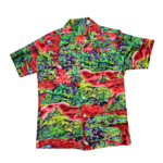Mission Zero Men's Vintage Aloha Shirt -  No Label Wooden Button Red Island Scene - S