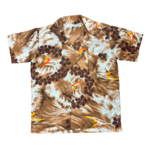 Mission Zero Keiki Vintage Aloha Shirt - Pacific Isle Creations- Brown Plumeria and Surfer - Size 14
