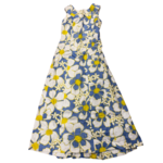 Mission Zero Women’s Vintage Dress - By Tia Hawaii - Blue Yellow White Embossed Waterfall Back - Small