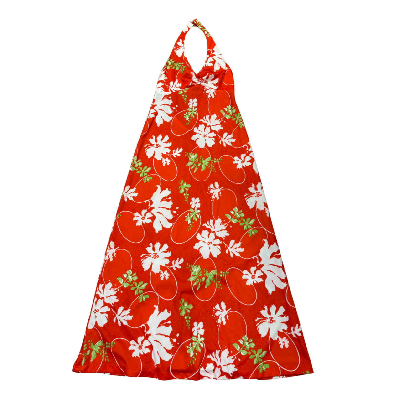 Mission Zero Women’s Vintage  Halter Dress - Leslie J - Red Green White Mod Floral - Small