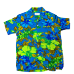 Mission Zero Men’s Vintage Aloha Shirt - Pomare Tahiti - Barkcloth Blue Dayglo - S