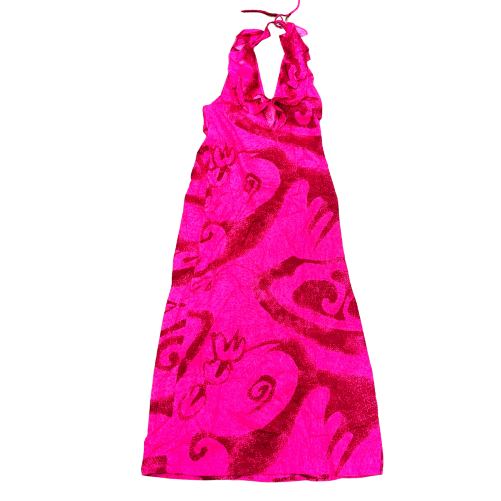 Mission Zero Women’s Vintage Dress- Fumi’s - Dayglow Pink Barkcloth Halter - Small