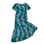 Mission Zero Women's Vintage Dress - Hilo Hattie-  Teal Assymetrical Hem Tulip Sleeve - Small (10)