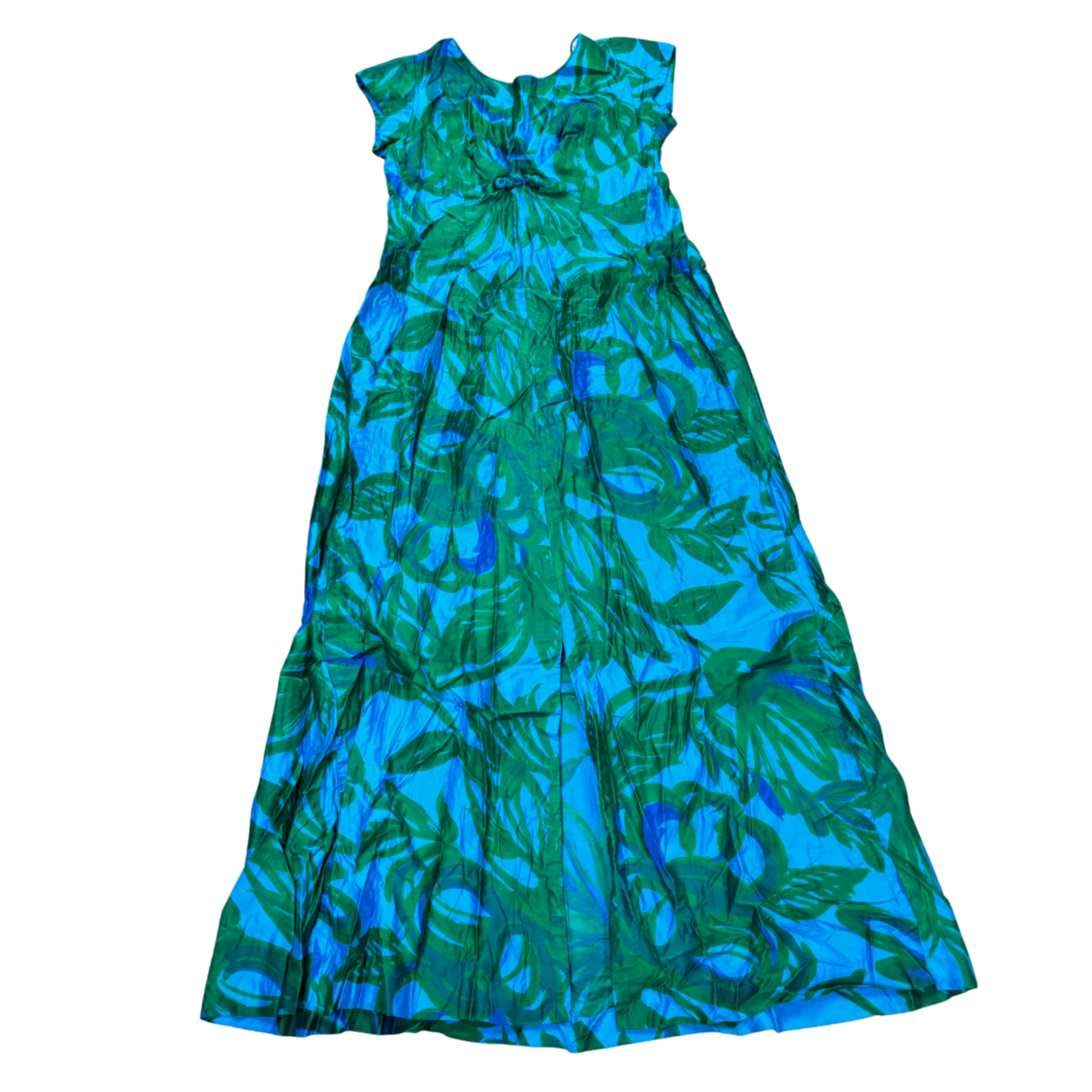 Mission Zero Women's Vintage Dress - Kailua Kona Casuals - Blue Green Frog Decorative Detail - Small