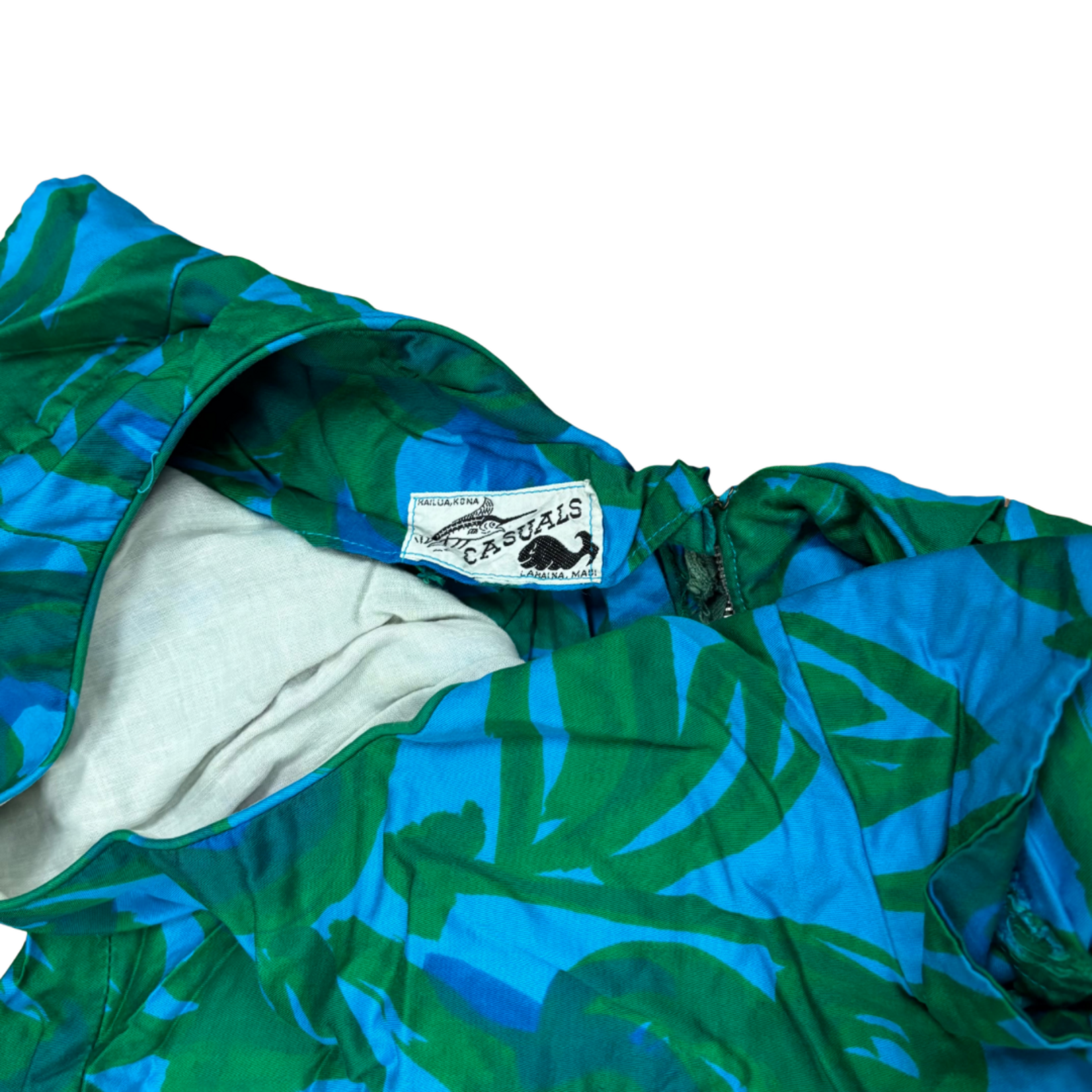 Mission Zero Women's Vintage Dress - Kailua Kona Casuals - Blue Green Frog Decorative Detail - Small