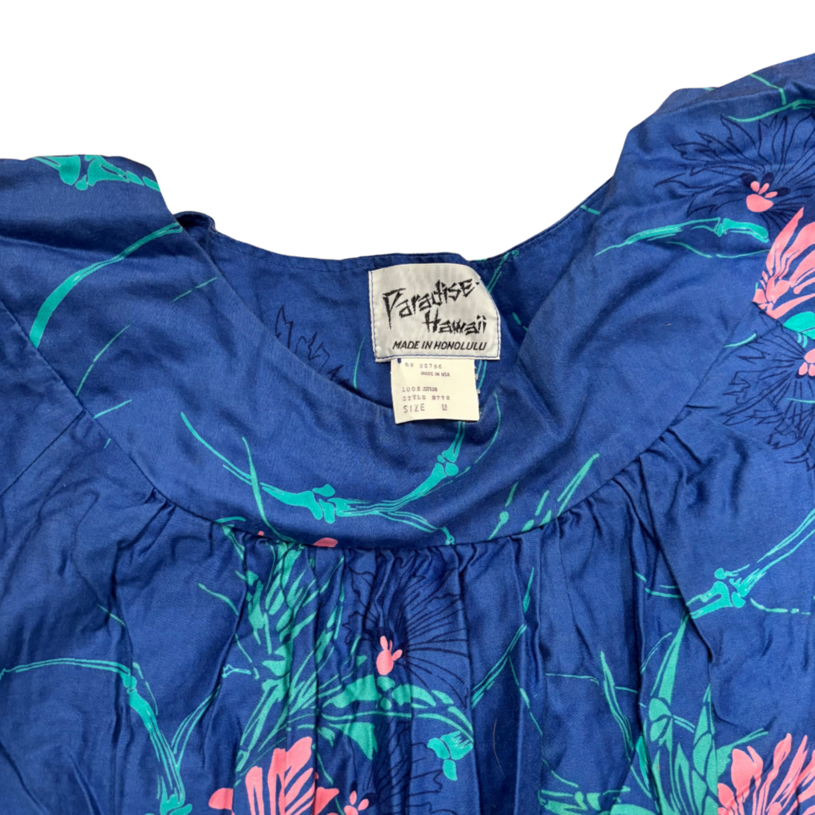 Mission Zero Women’s Vintage Dress - Paradise Found- Blue Mu’umu’u - M