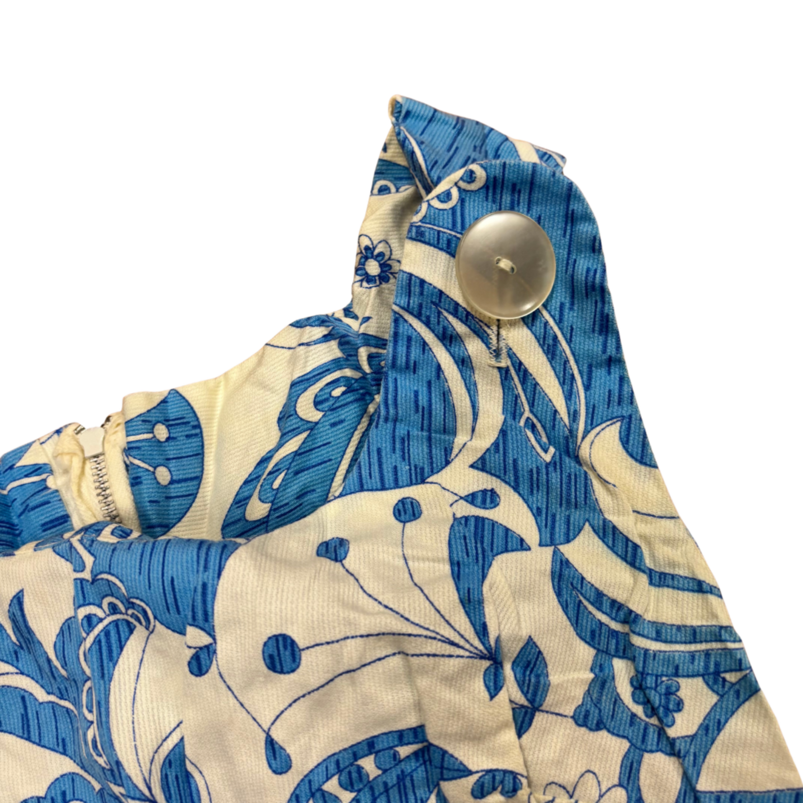 Mission Zero Women's Vintage Dress - No Label -  Metal Zipper Blue White Overall Style with Pockets - XXS