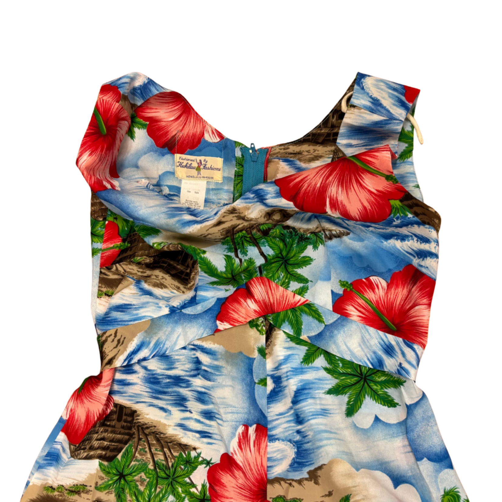 Mission Zero Women’s Vintage Dress - Hukilau Fashion - Makai Beach Hale Print  - Small (6)
