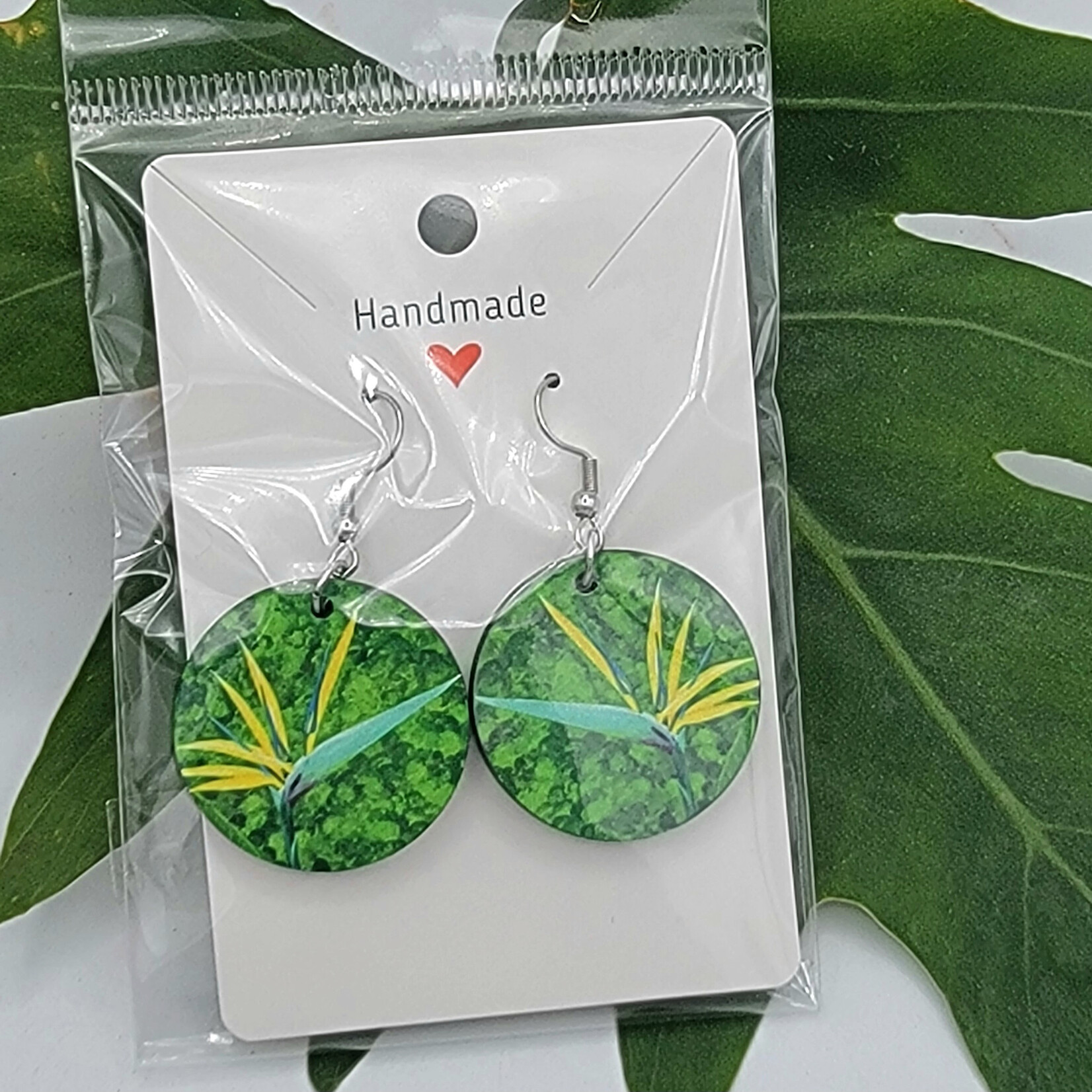 Piazza Art Blue Bird of Paradise Piazza Art Stainless Steel Circle Earrings