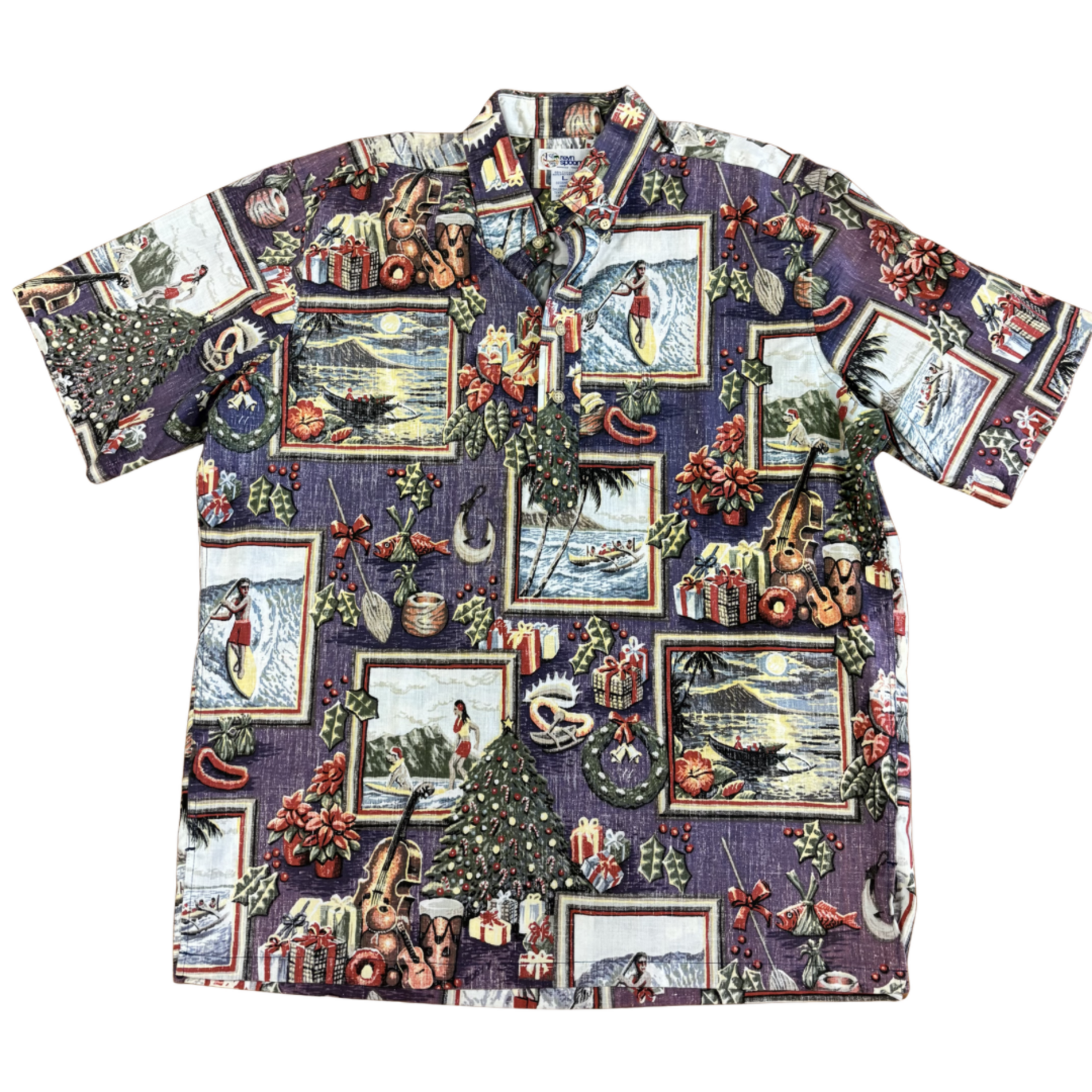 Mission Zero Men’s Reloved Aloha Shirt - Reyn Spooner - Mele Kalikimaka Paddle Board - Lg