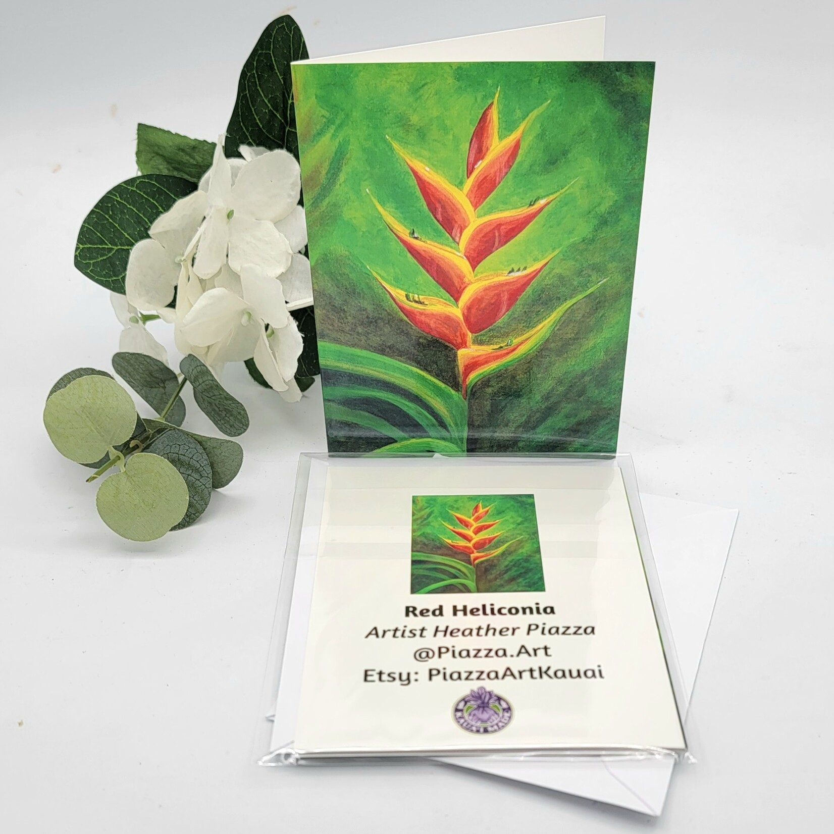 Piazza Art Red Helacornia @Piazza.Art Card 4 1/2" x 5 1/2"