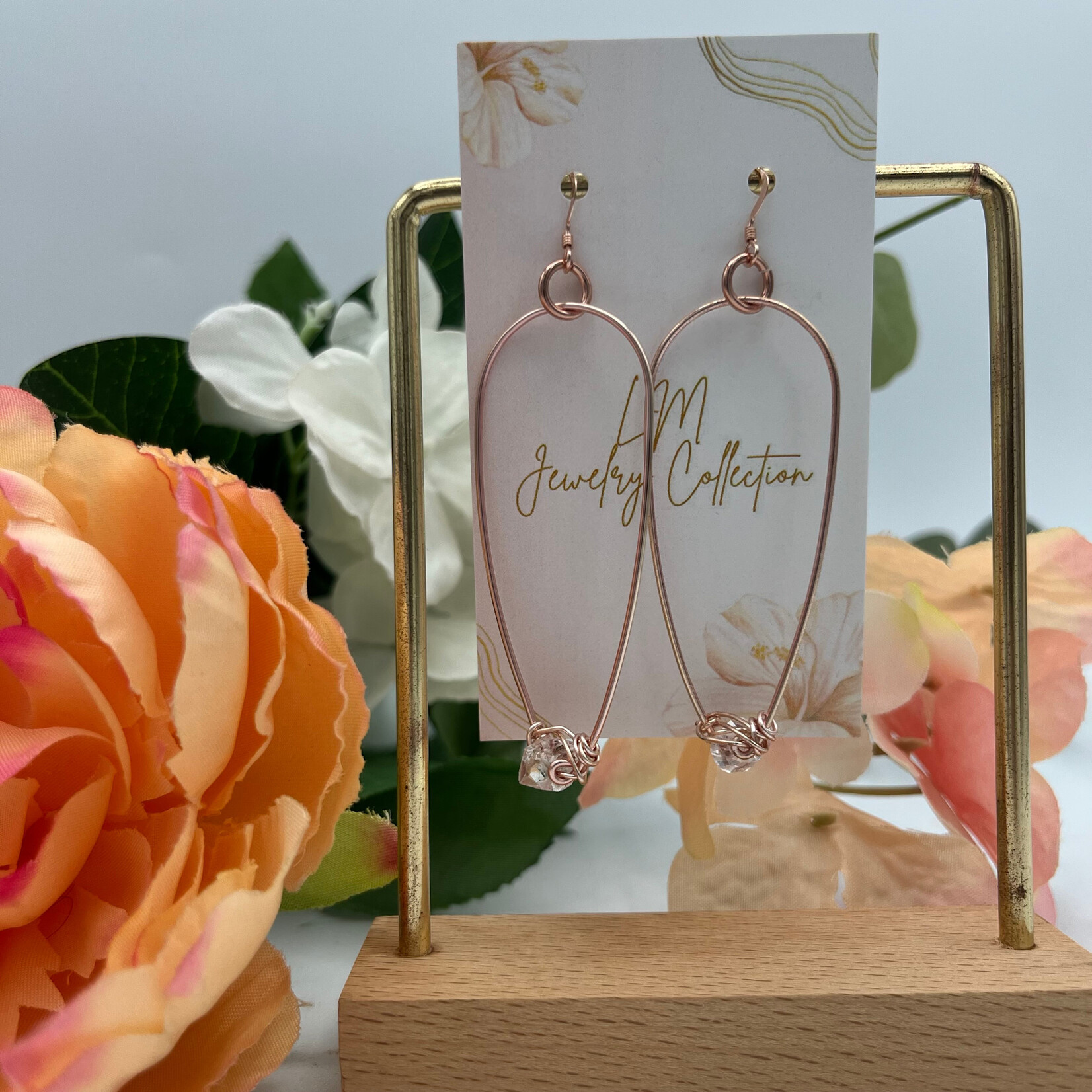 Little McKfarm Herkimer Diamond + Rose  GP Earrings