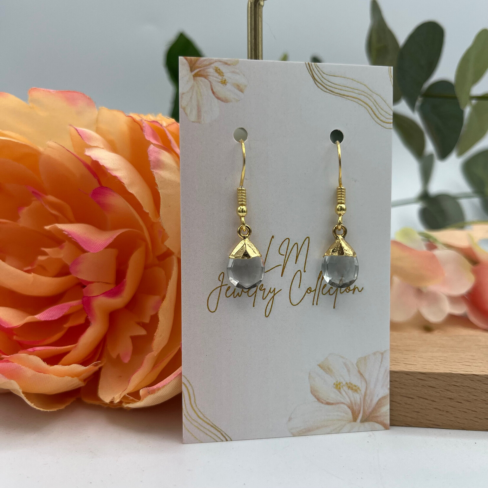 Little McKfarm Green Amethyst Pear + Gold Leaf GP Earrings