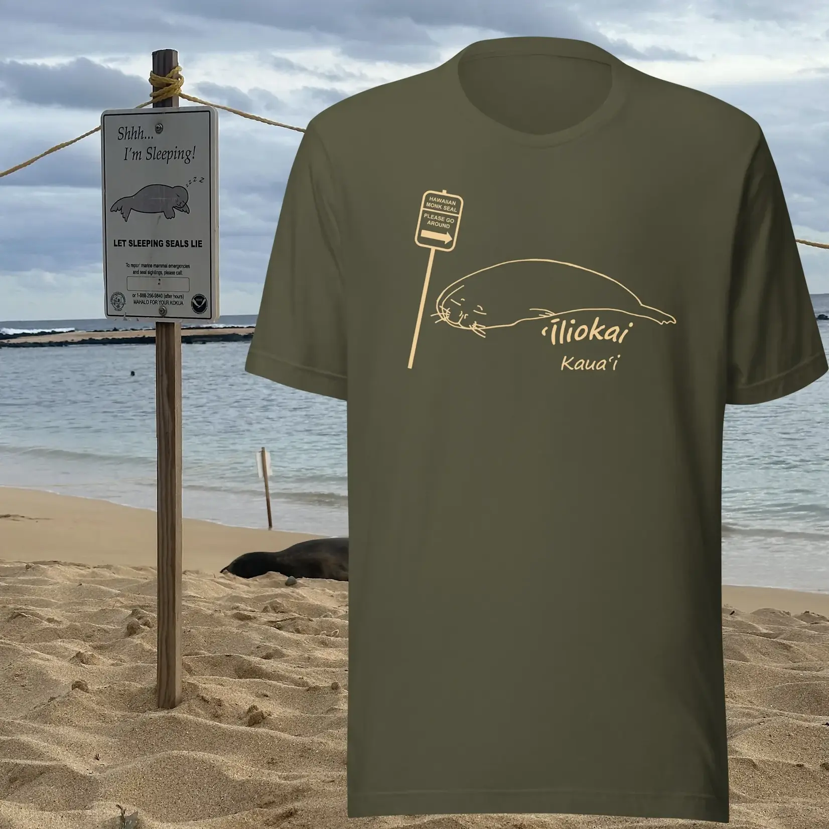 Iliokai Kauai Please Go Around ‘iliokai T-Shirt - Army Green