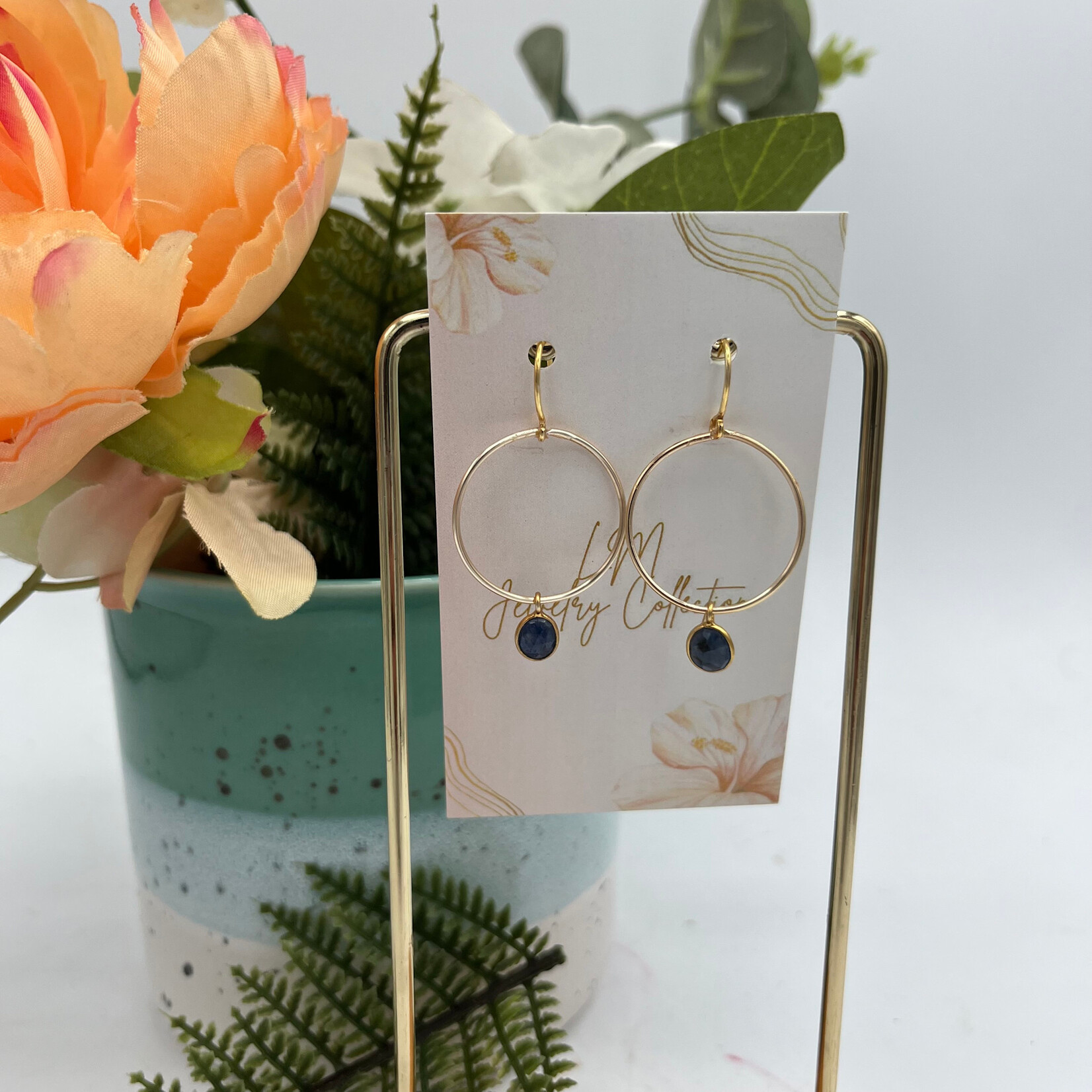Little McKfarm Sapphire Rose Bezel Cut GP Earrings