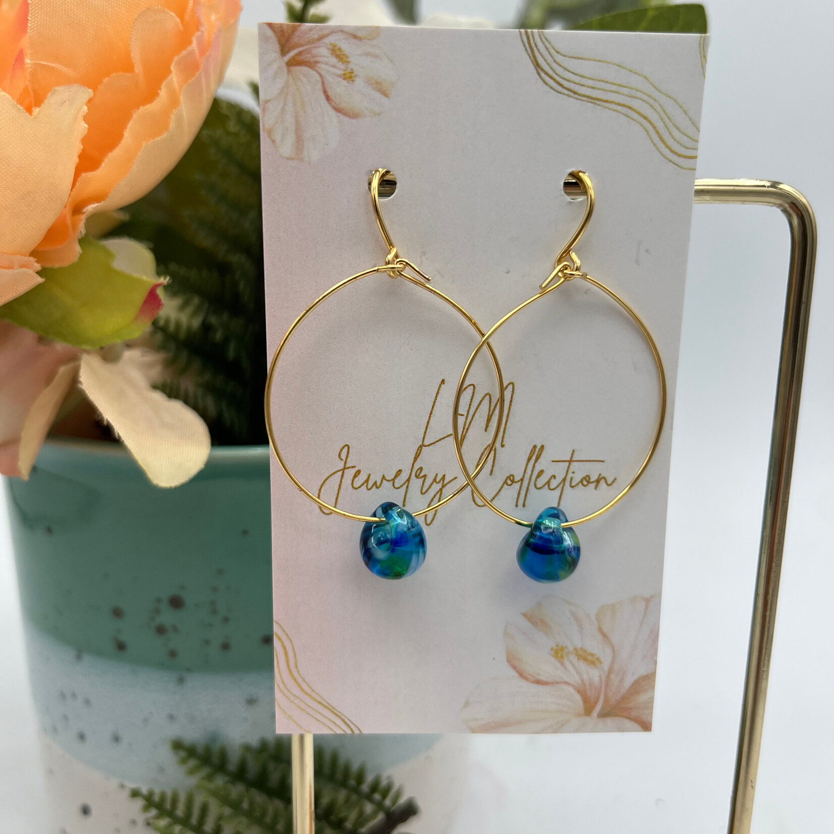 Little McKfarm Azure Water Glass Bead GP Hoop Earrings