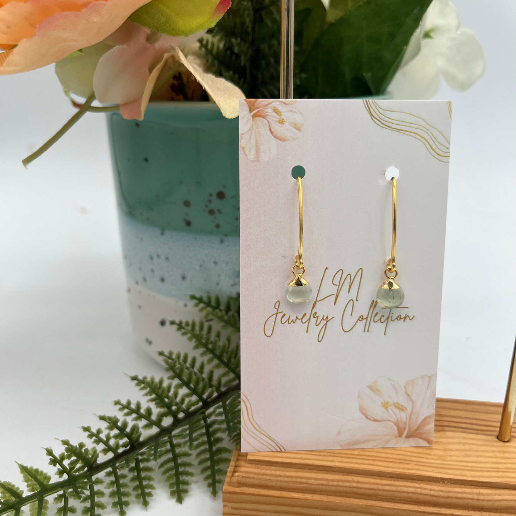 Little McKfarm Prehnita Gold Leaf Heart Earrings