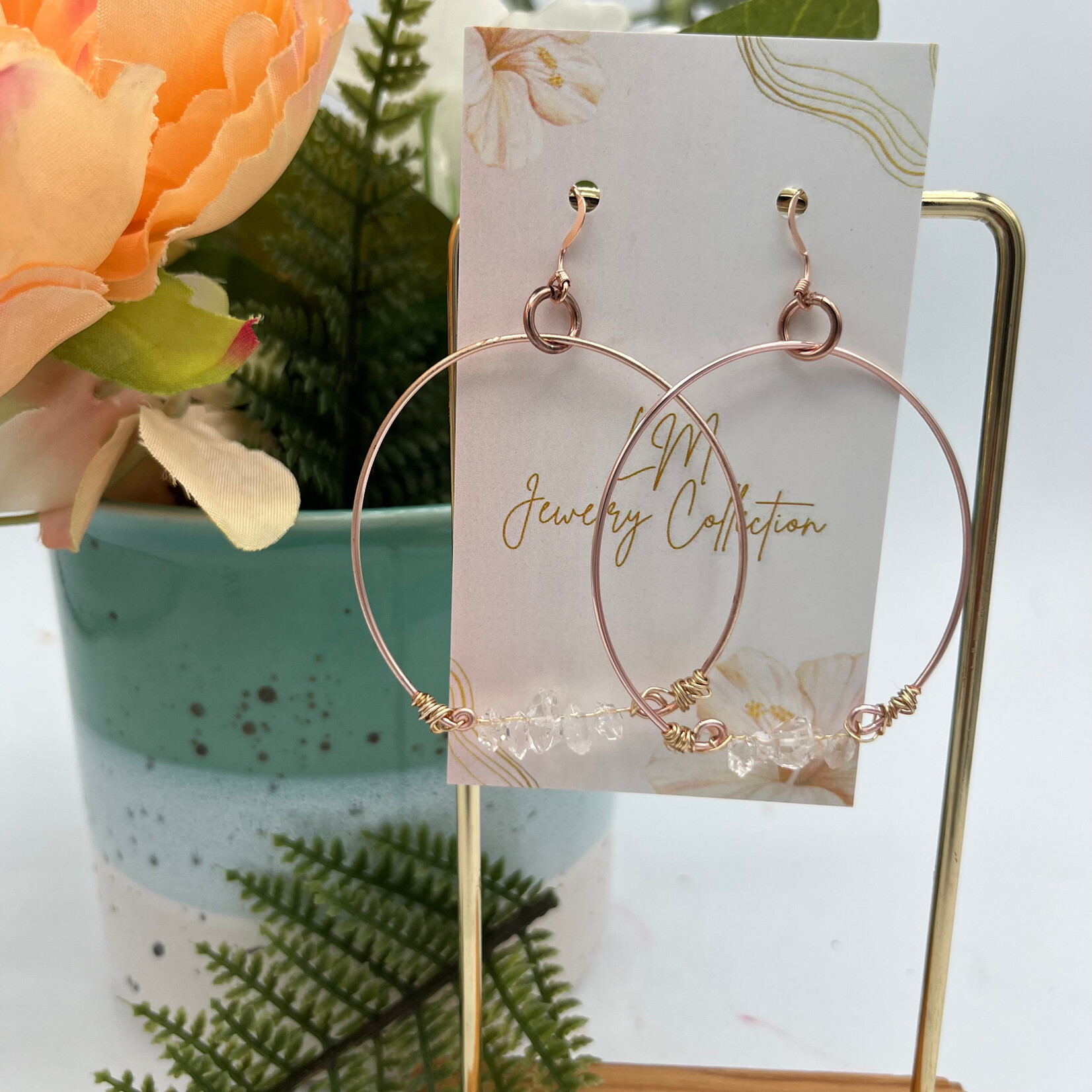 Little McKfarm Rose Gold + Crystal Quartz Hoop Earrings