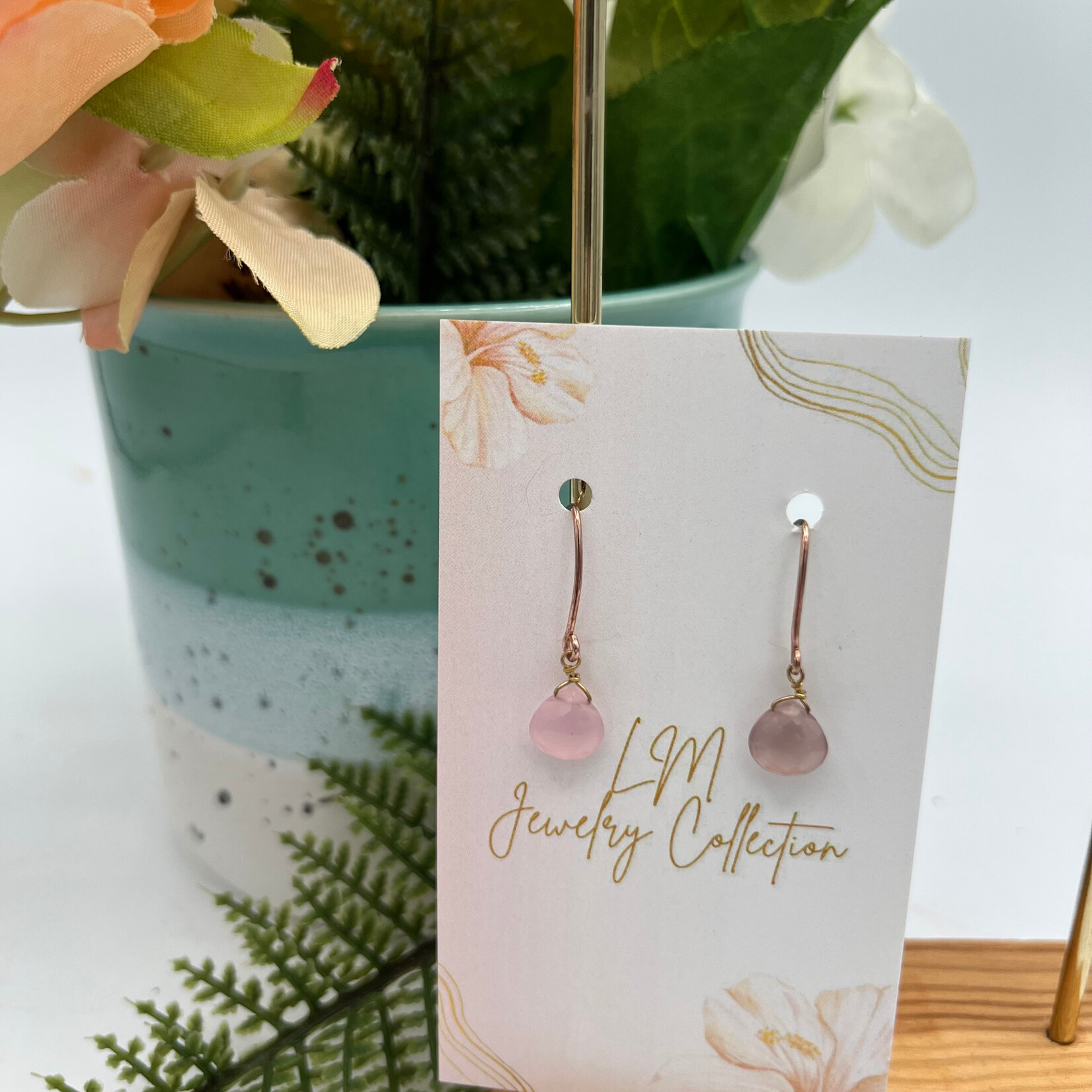 Little McKfarm Pink Chalcedony Heart Rose Gold Earrings