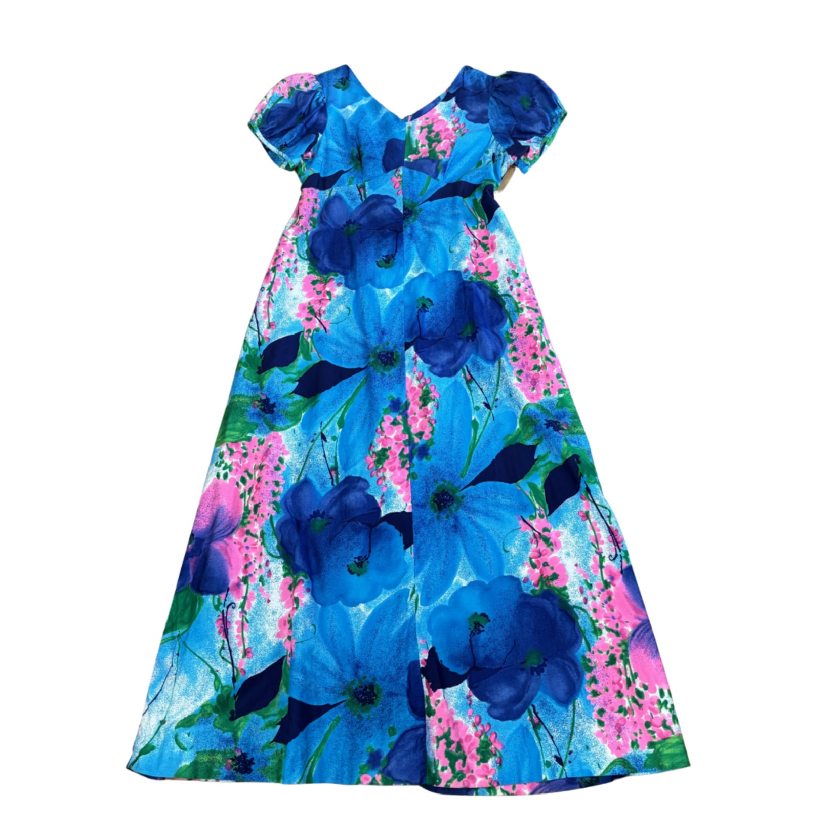 Mission Zero Women's Vintage Mu’u Mu’u Blue & Pink Flower - Hukilau Fashion - Large