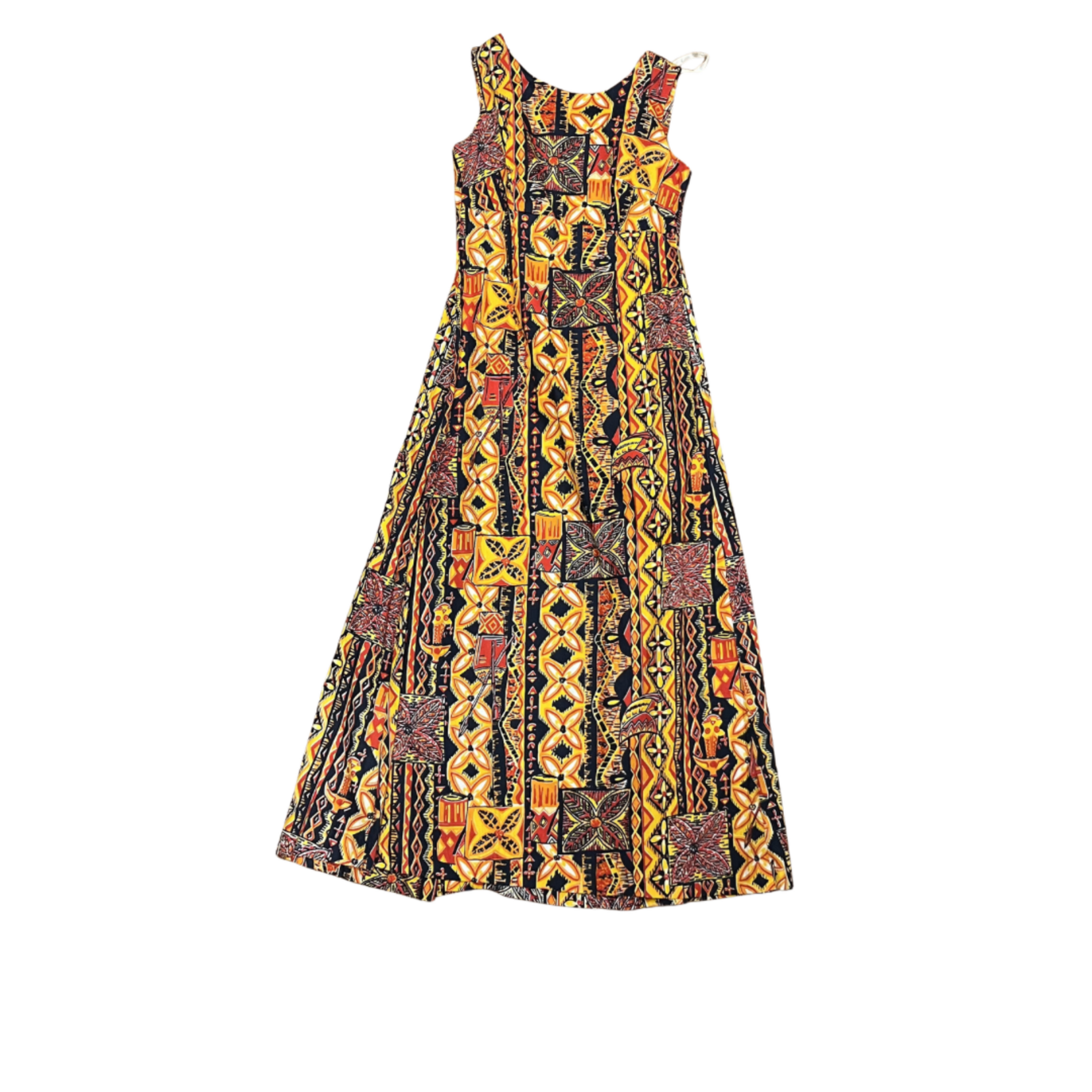 Mission Zero Women's Vintage Mu’u Mu’u - Mia Fashions - Orange Red Tapa Print - Medium (12)