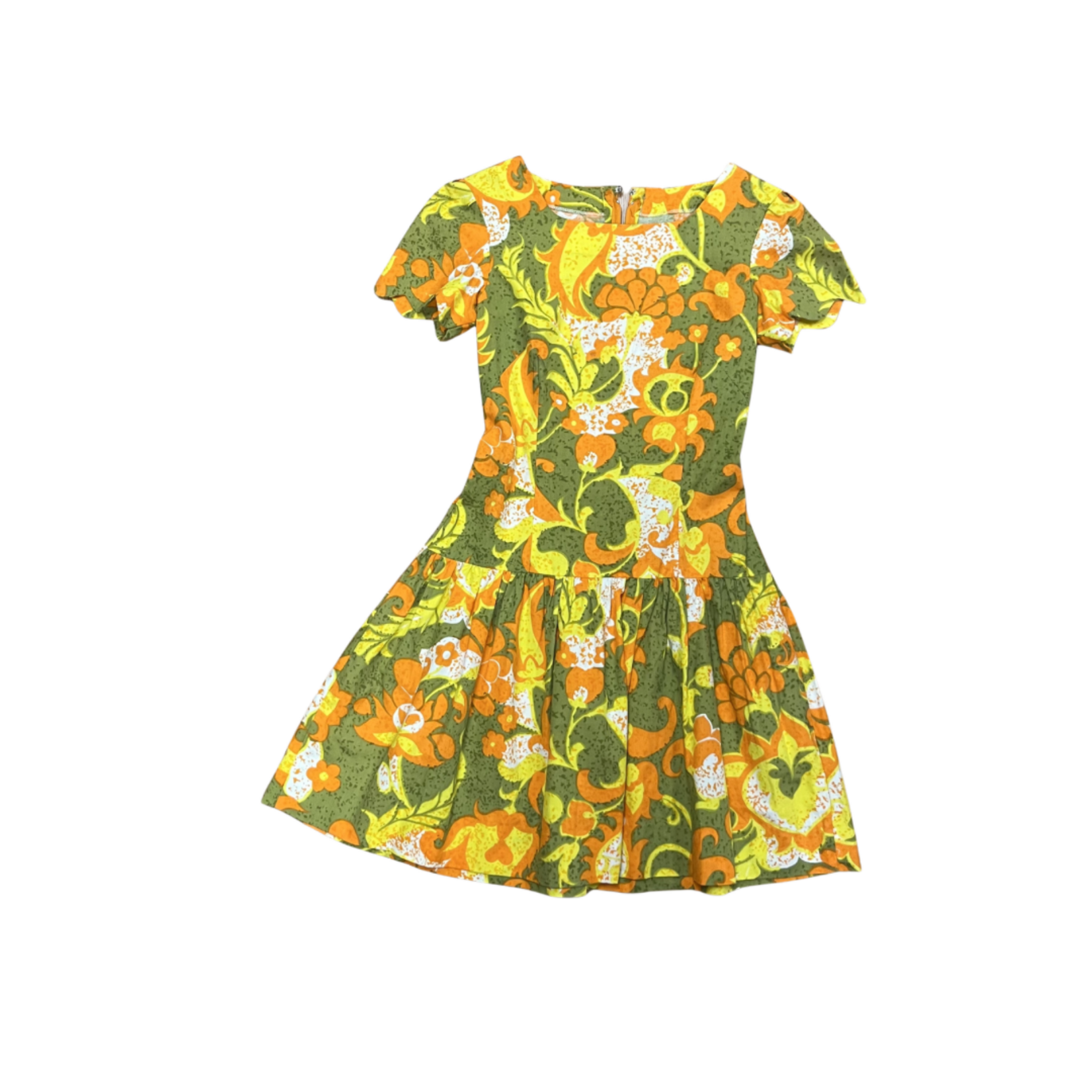 Mission Zero Vintage 70s-80s Dropped Waist Scallop Sleeve Dress - No Label - Small