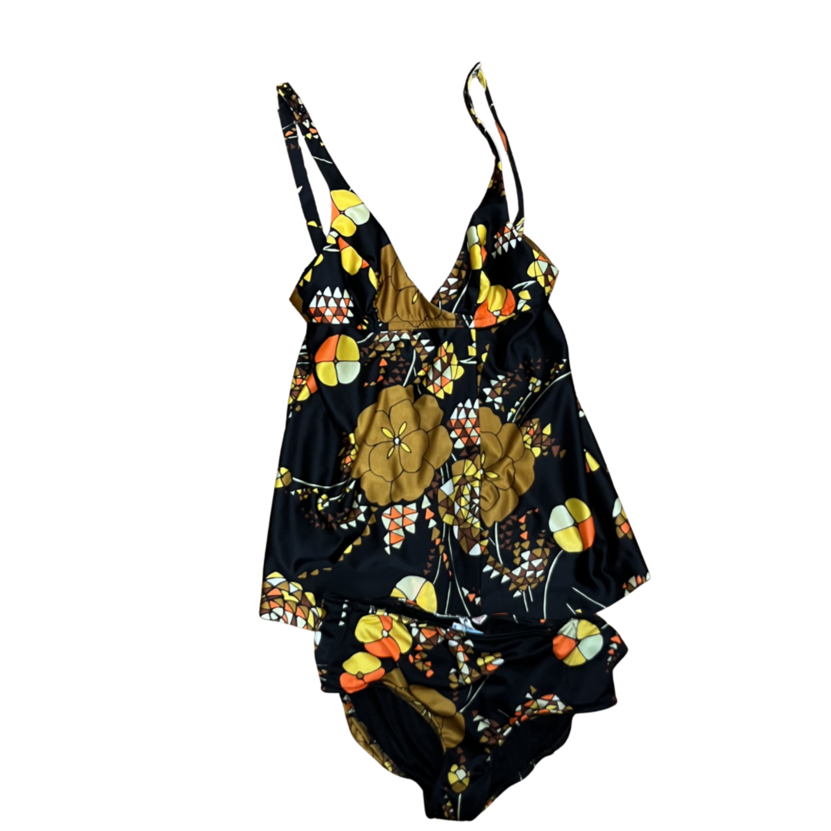 Mission Zero Women's Vintage 2 pc Swimsuit - No Label - Groovy Black - Sz 11/12