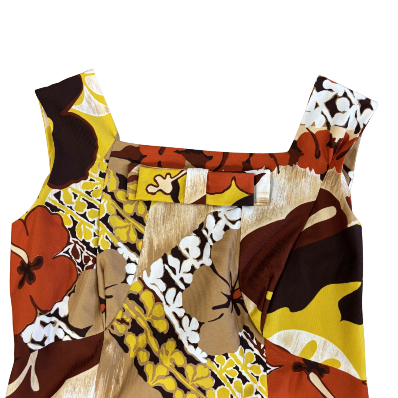Mission Zero Women's Vintage Mu’umu’u - Ja Na - 70s Tiki Bow Front Hibiscus - Medium/Large