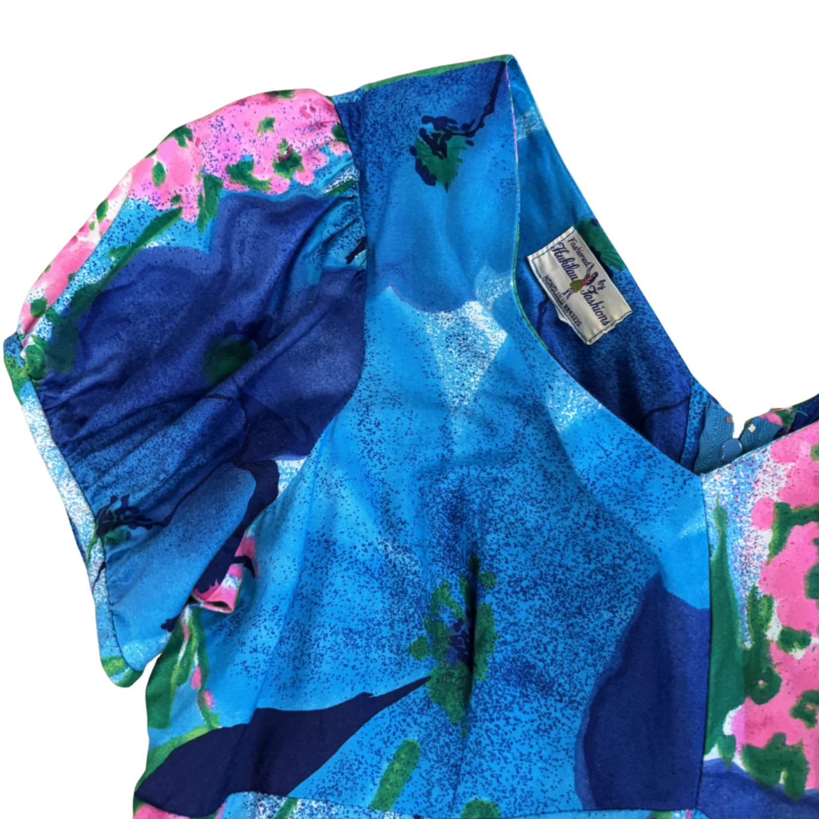 Mission Zero Women's Vintage Mu’u Mu’u Blue & Pink Flower - Hukilau Fashion - Large