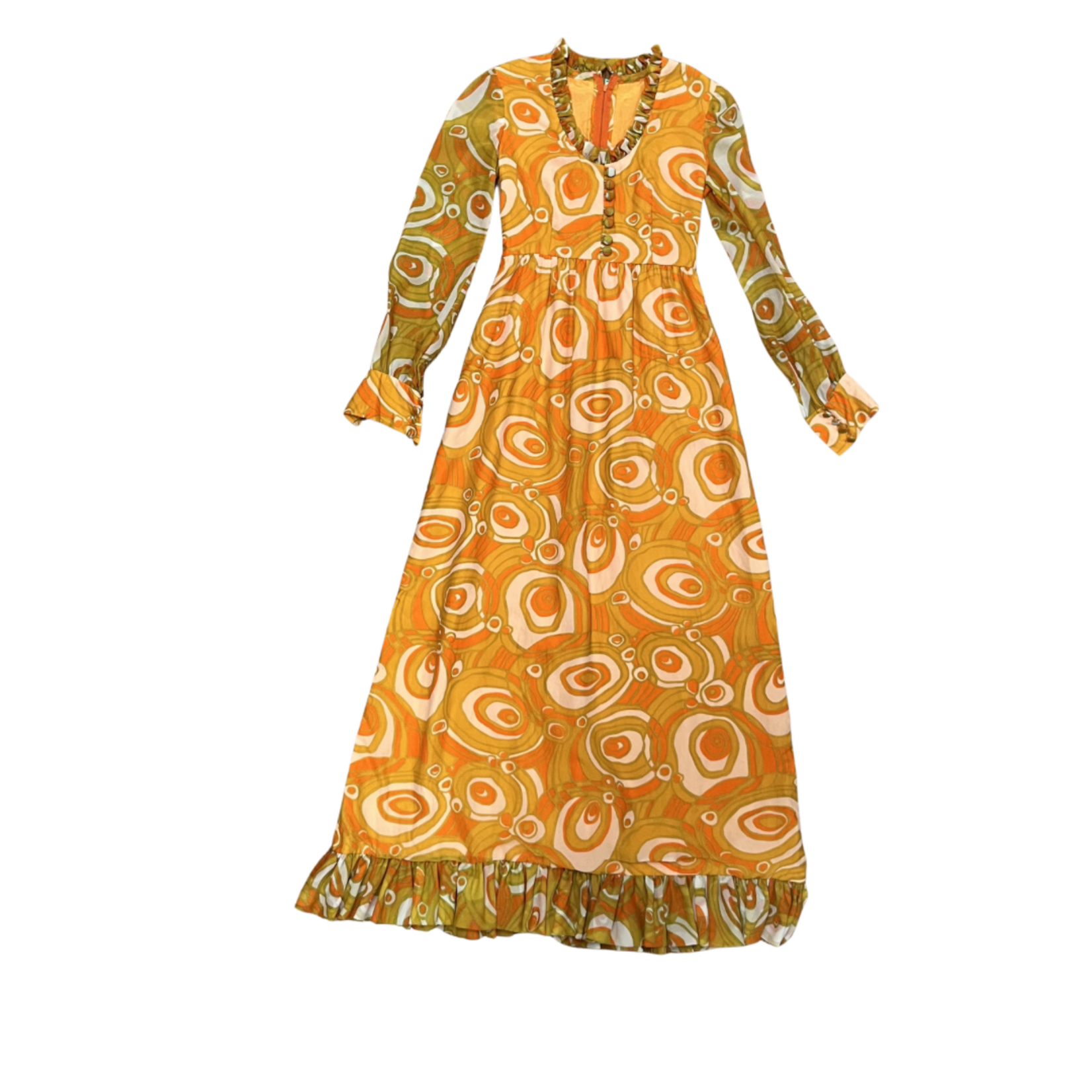 Vintage Dress - No Label - Orange Swirl Psychedelic - XS