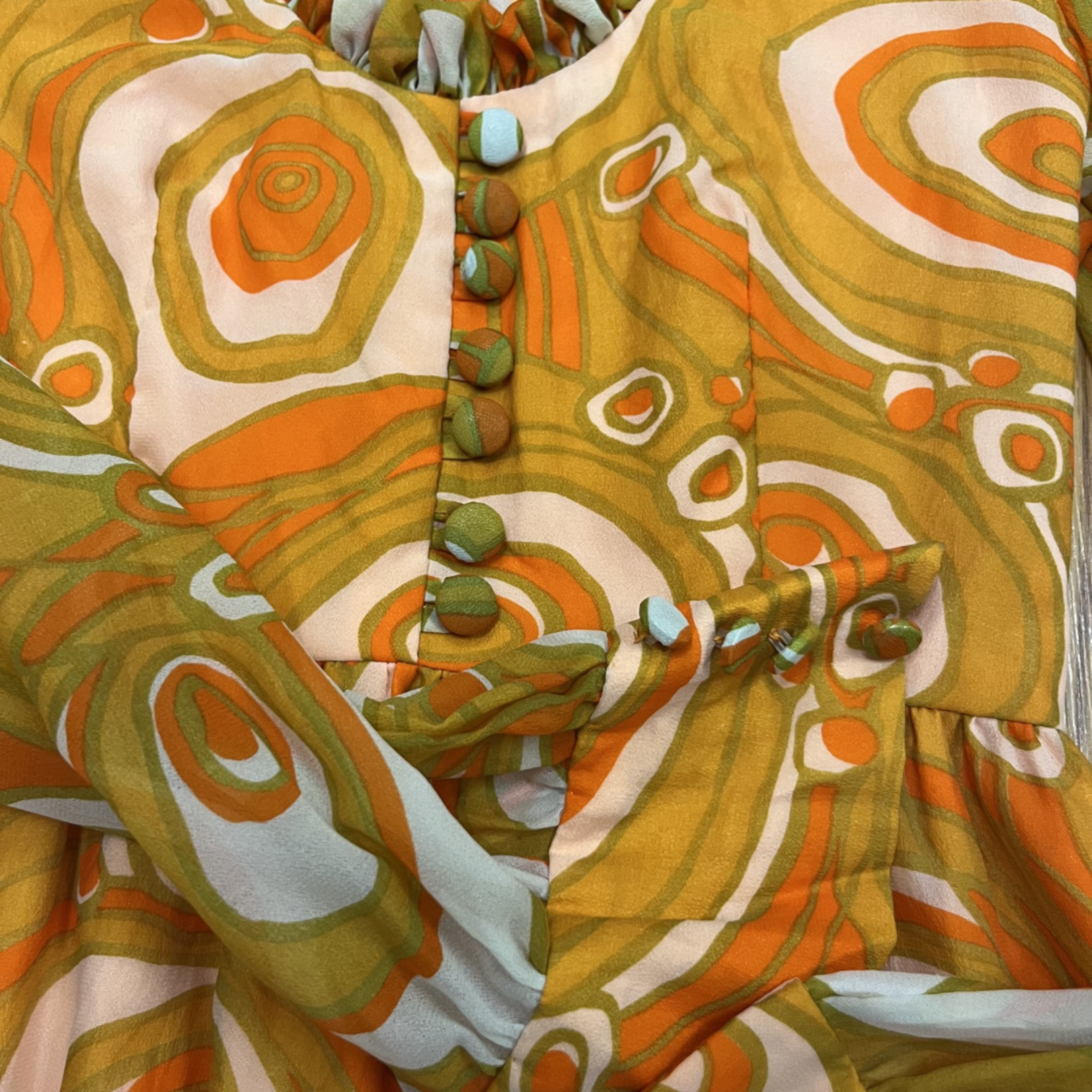 Vintage Dress - No Label - Orange Swirl Psychedelic - XS