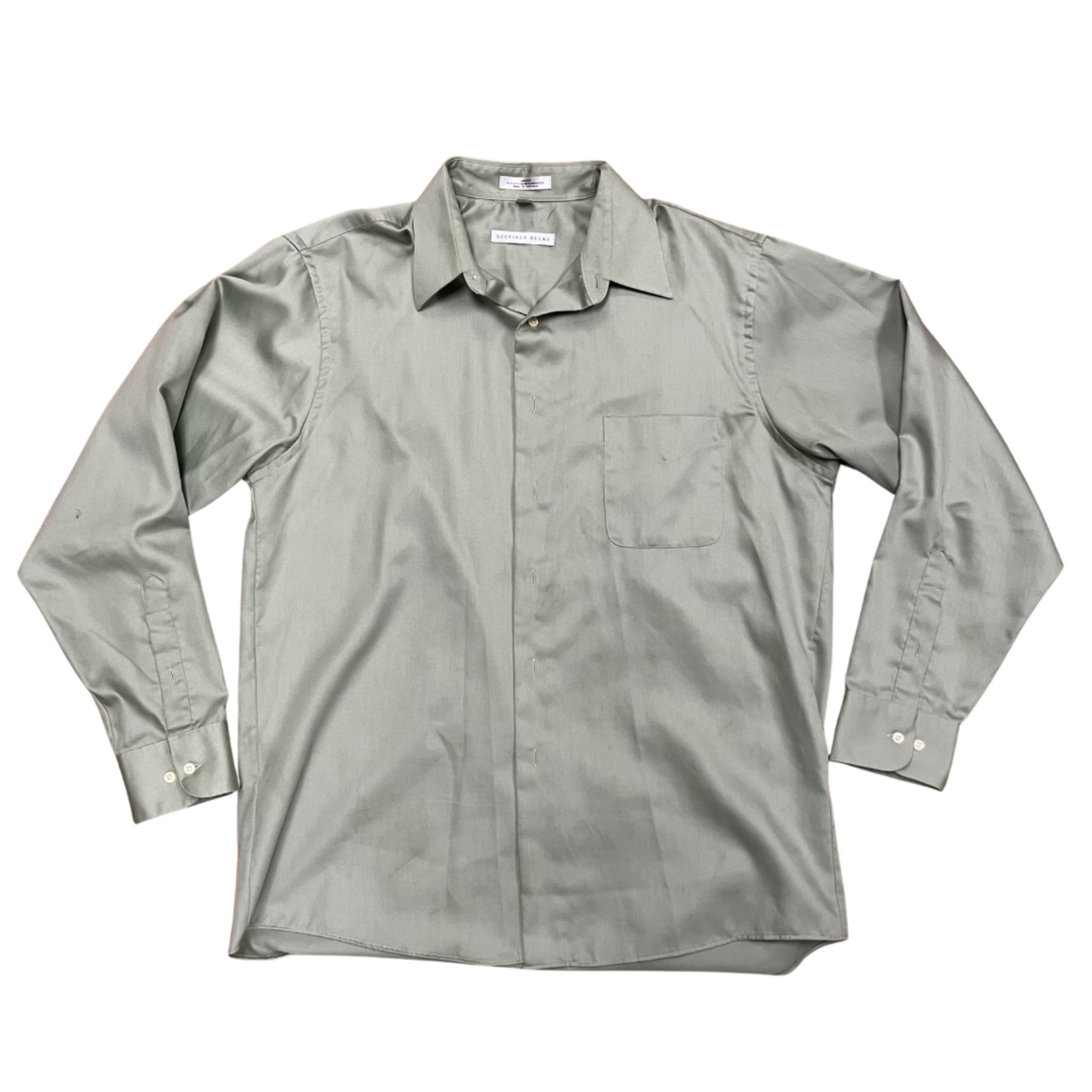 Mission Zero Men’s ReLoved Dress Shirt - Geoffrey Beane - Green Sateen- L