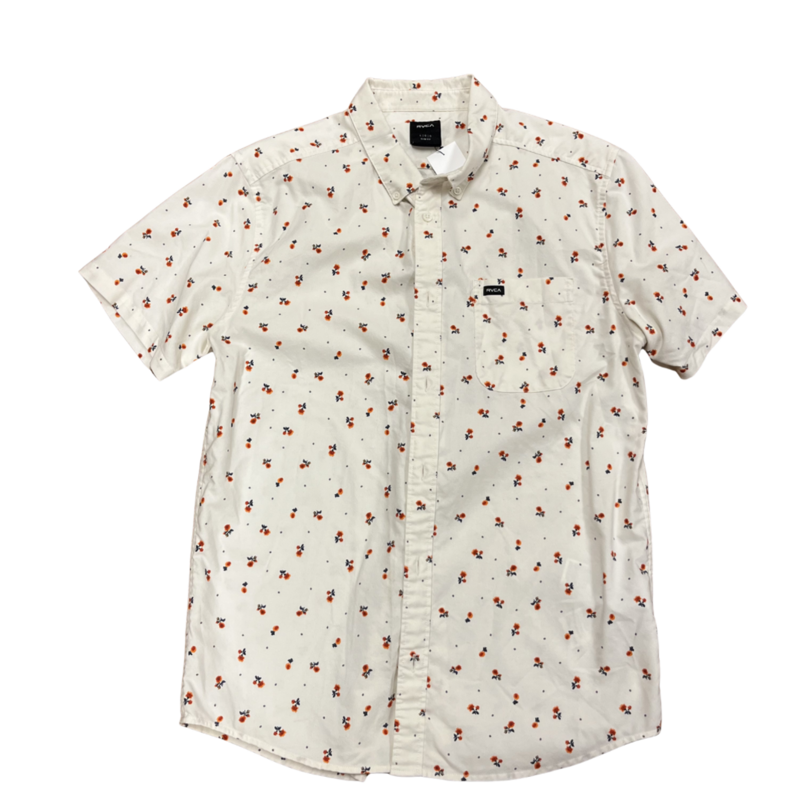 Mission Zero Men's ReLoved Aloha Shirt - RVCA - Red Poppy on White - Large