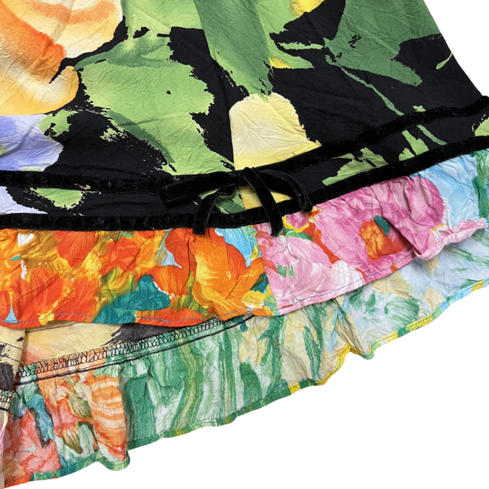 Mission Zero Vintage Women’s Dress - Jams World - Abstract Flower Velvet Trim  - M