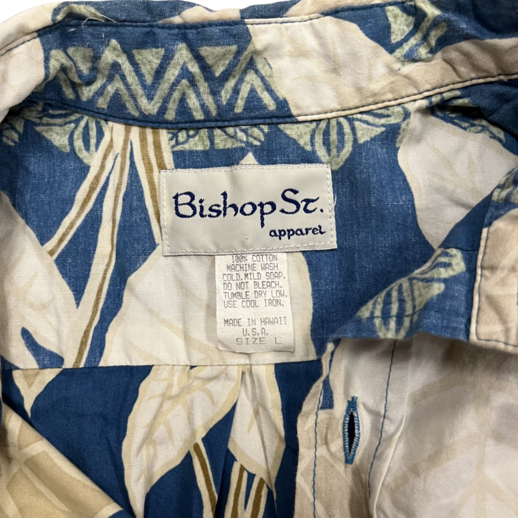 Mission Zero Men’s Vintage Aloha Shirt - Bishop Street - Kalo coconut buttons - L