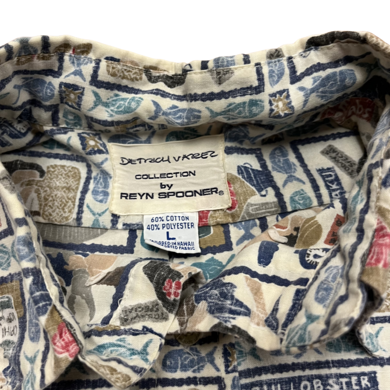 Mission Zero Men's Vintage Aloha Shirt - Artist Dietrich Varez for Reyn Spooner - Lg - Crab Lobster Aku