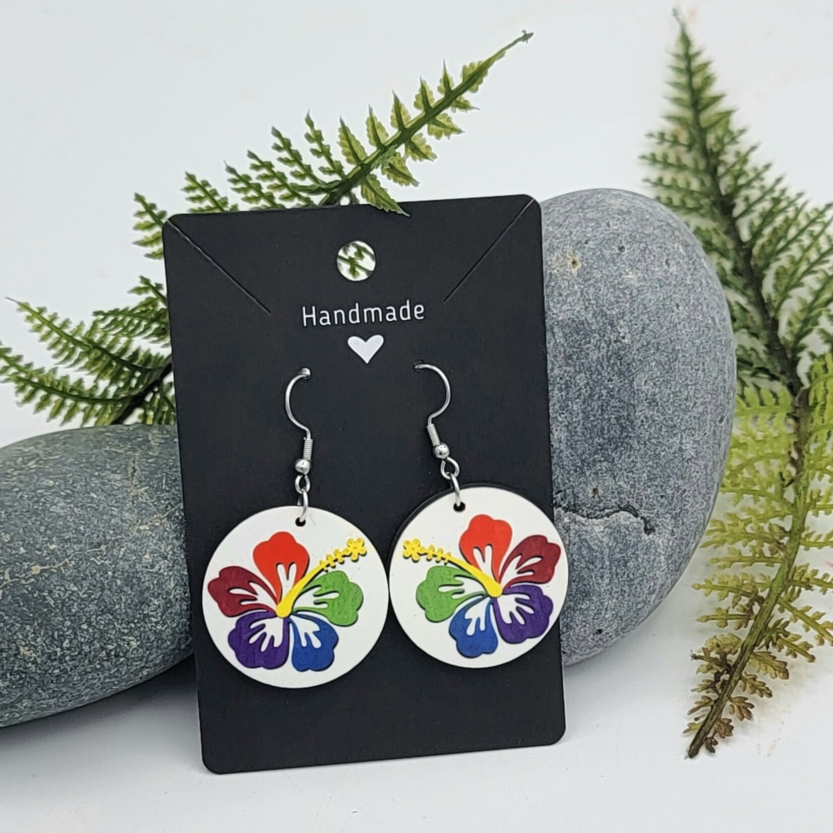 Piazza Art Rainbow Hibiscus Piazza Art Stainless Steel Circle Earrings