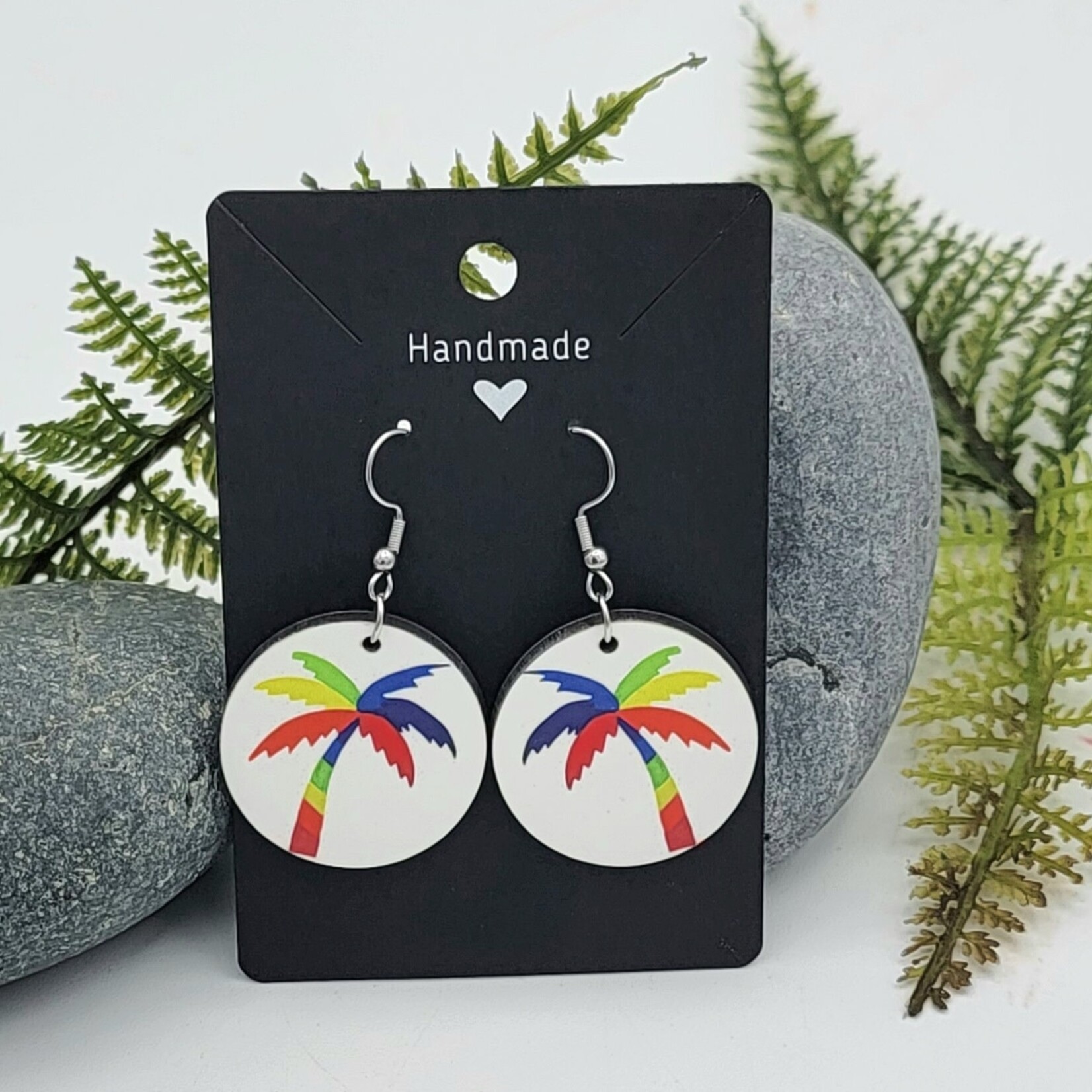 Piazza Art Rainbow Palm Tree Piazza Art Stainless Steel Circle Earrings