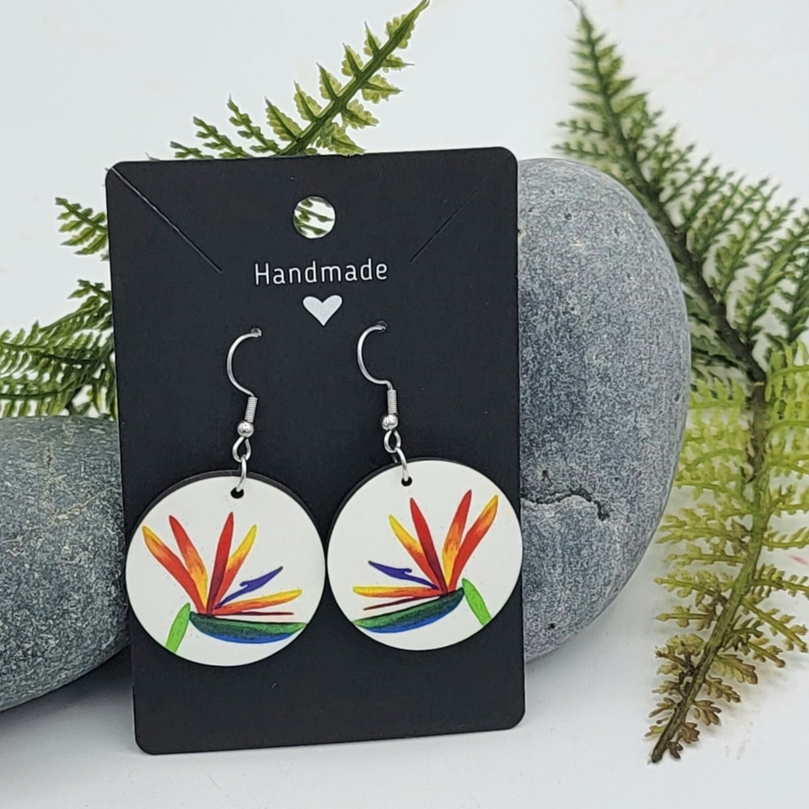 Piazza Art Rainbow Bird of Paradise Piazza Art Stainless Steel Circle Earrings