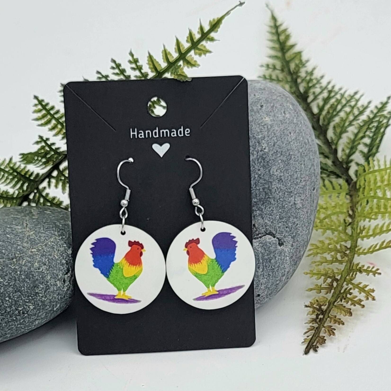 Piazza Art Rainbow Rooster Piazza Art Stainless Steel Circle Earrings